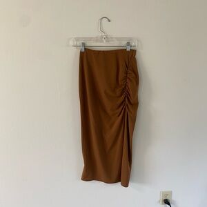 Chic Tan Ruched Pencil Skirt